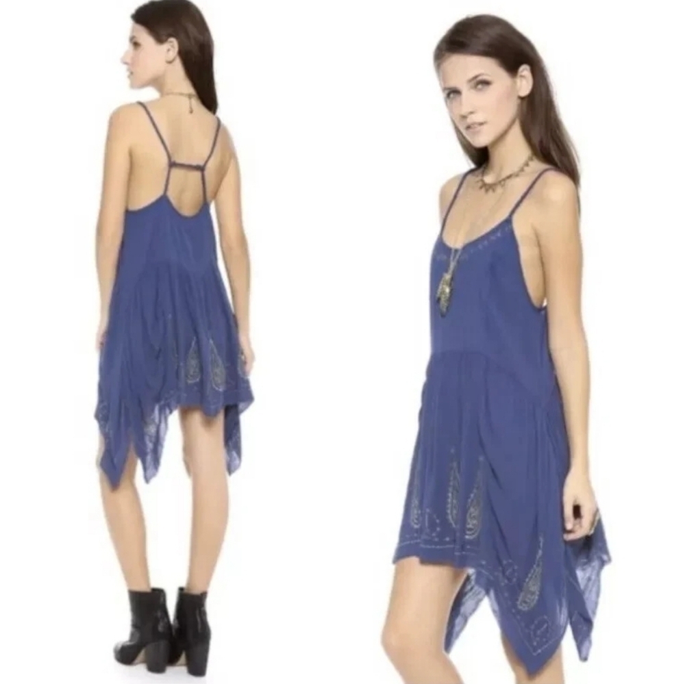 Intimately Free People Meadows Of Medallion Blue Embroidered Mini Dress